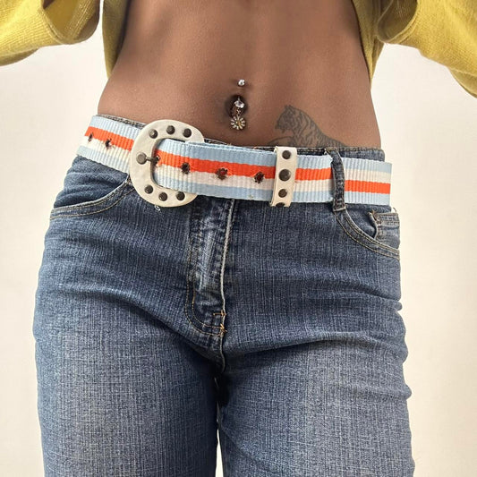 ⭐️💻 | one size blue and orange nylon belt with white studded buckle