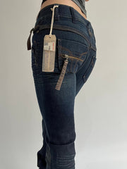 ‼️ | small dark blue pocket zip detail fitted jeans