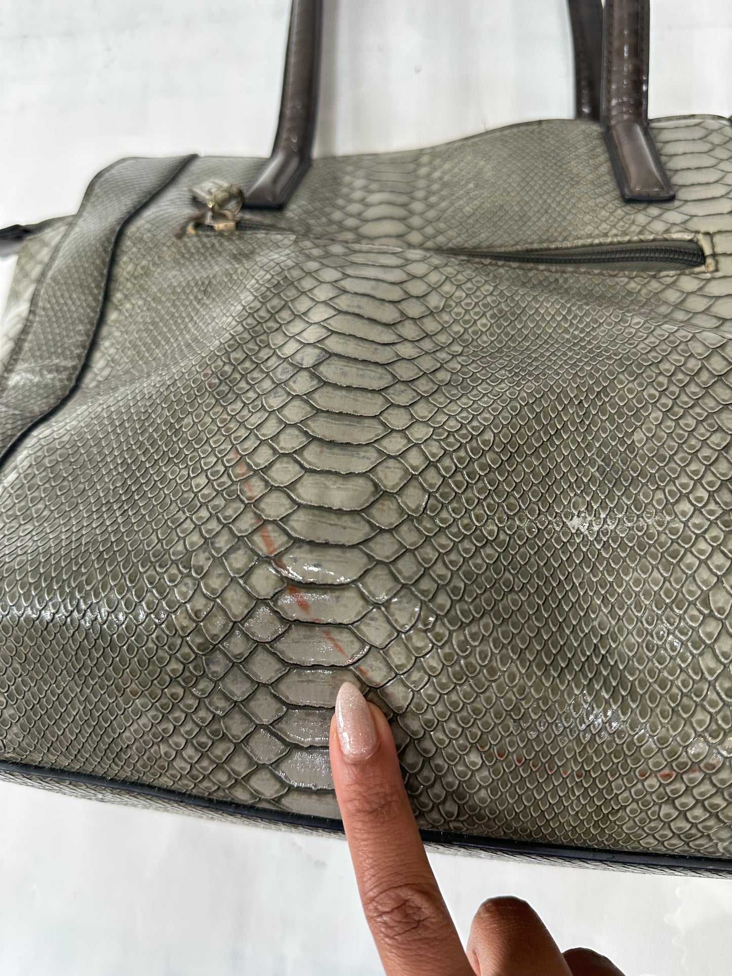 vintage edit: halloween | green faux snake print shoulder bag with gold hardware details