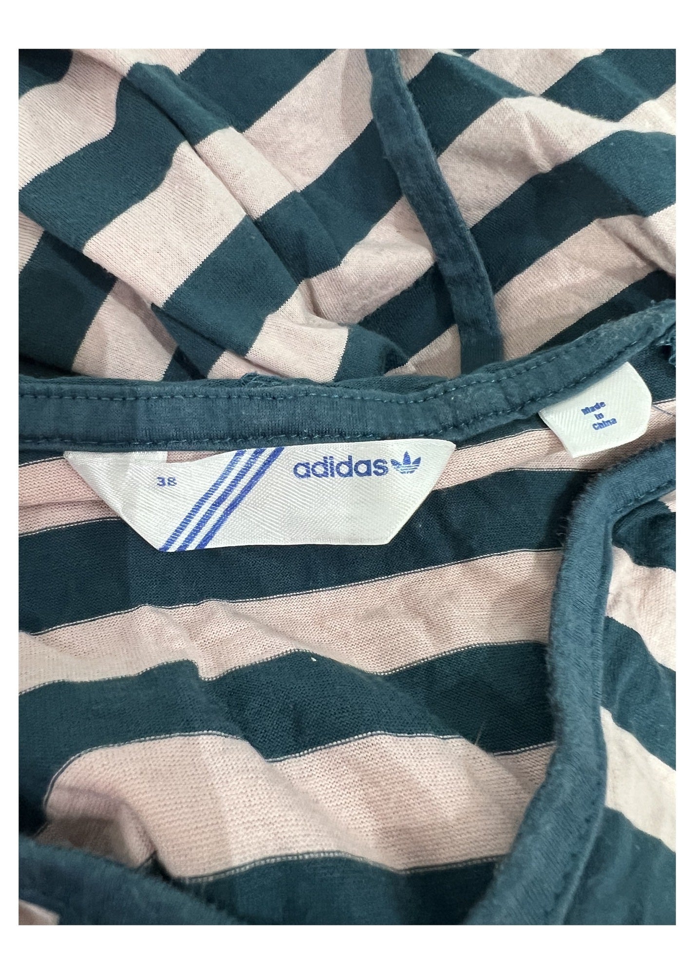 small pink and teal adidas stripy hooded mini dress label