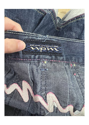 medium denim pleated mini skirt brand label