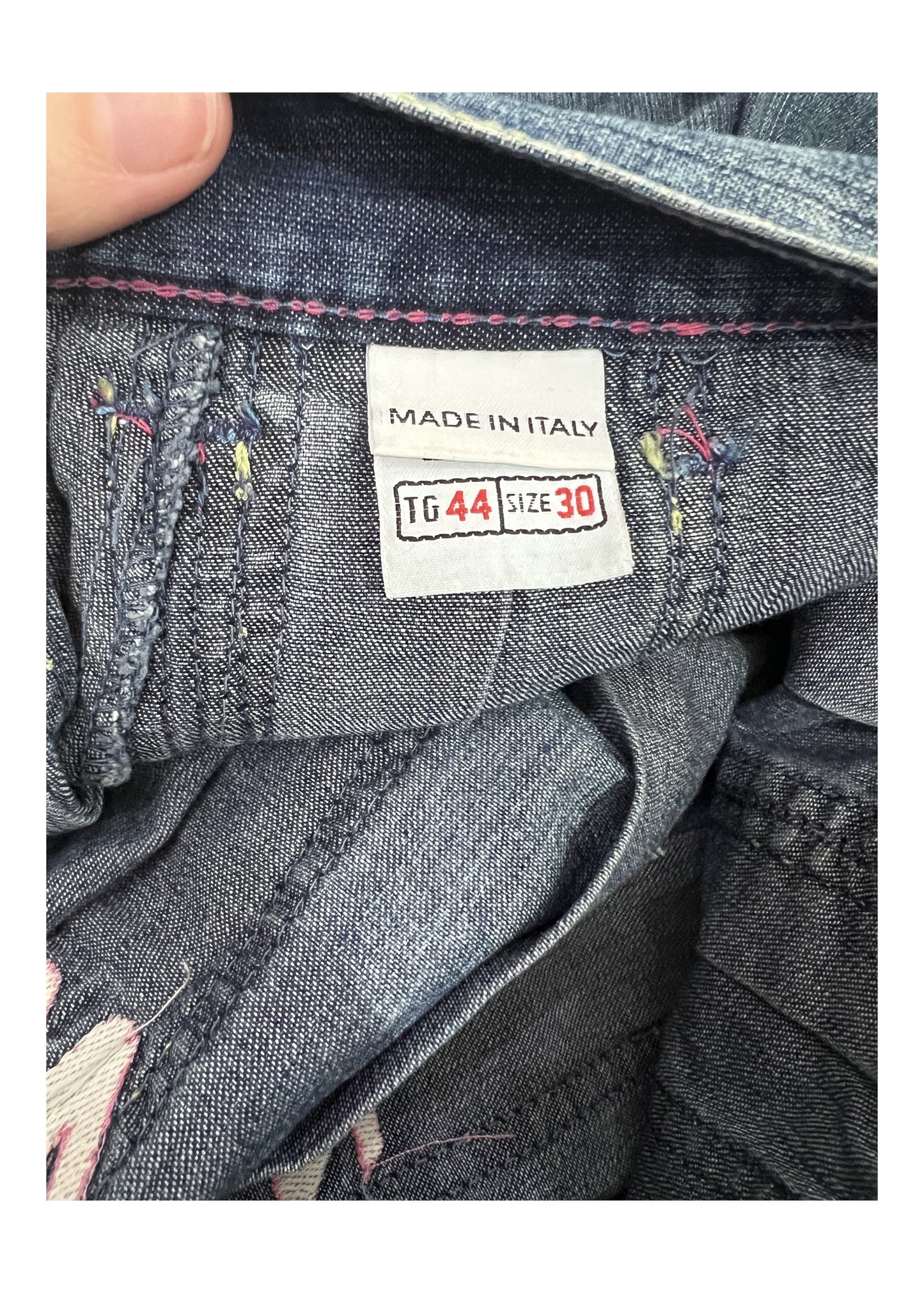 medium denim pleated mini skirt size label