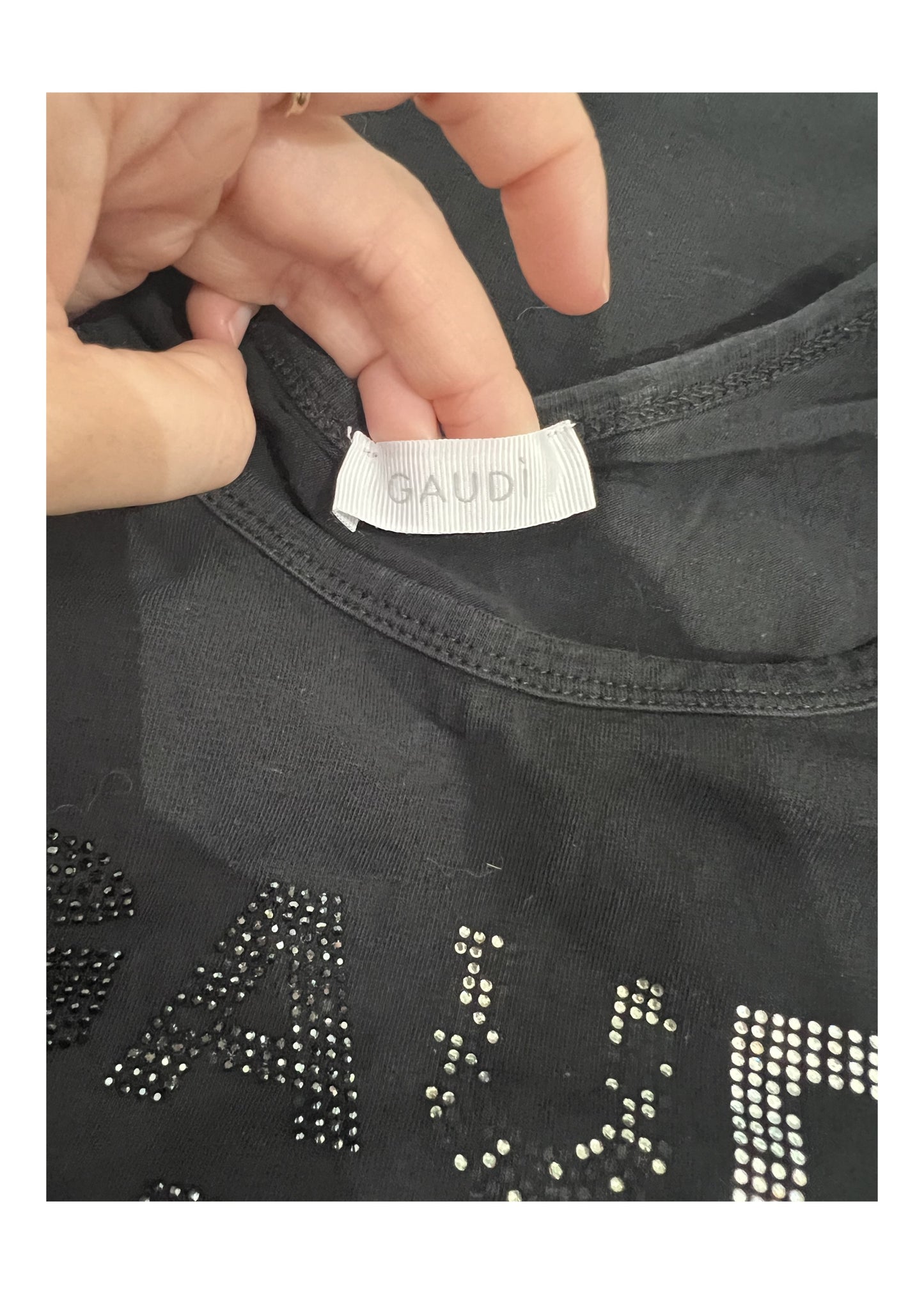 small black Gaudi logo tank top label