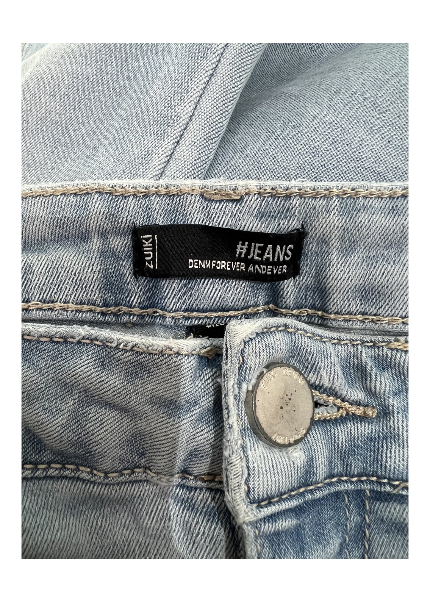 medium blue and cream denim patchwork jeans label
