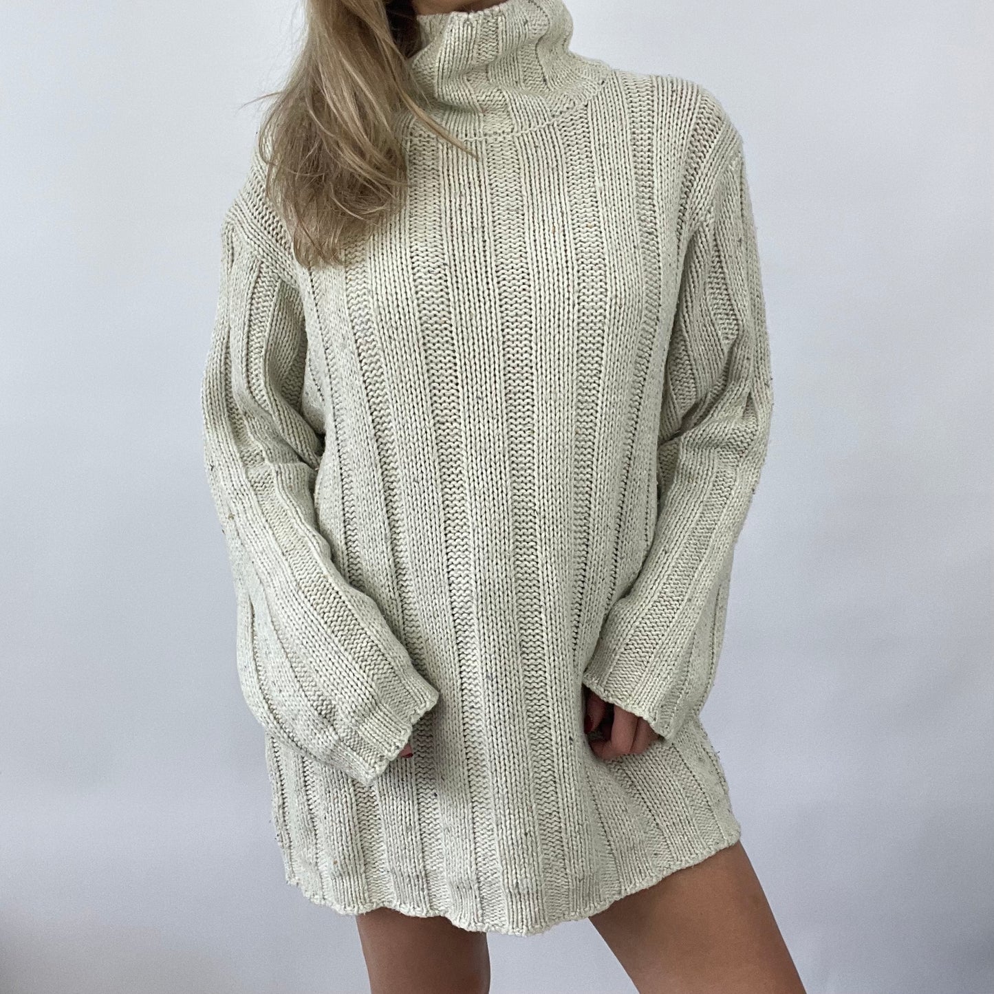 90s MINIMALISM DROP | large cream turtleneck jumper dress