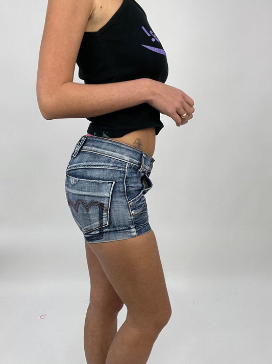 COCONUT GIRL DROP | extra small mid wash mini denim shorts