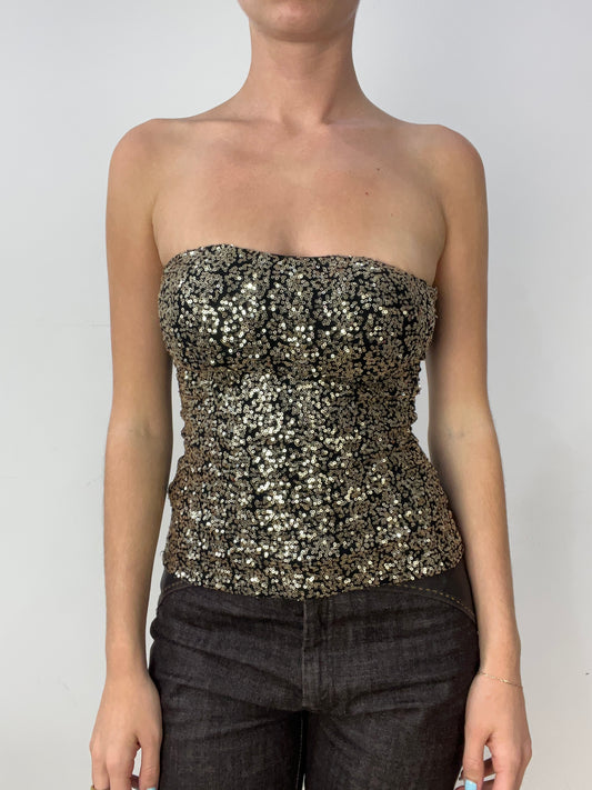Vintage Edit dreißig | kleine Gold- und schwarze Pailletten-Bandeau-Top
