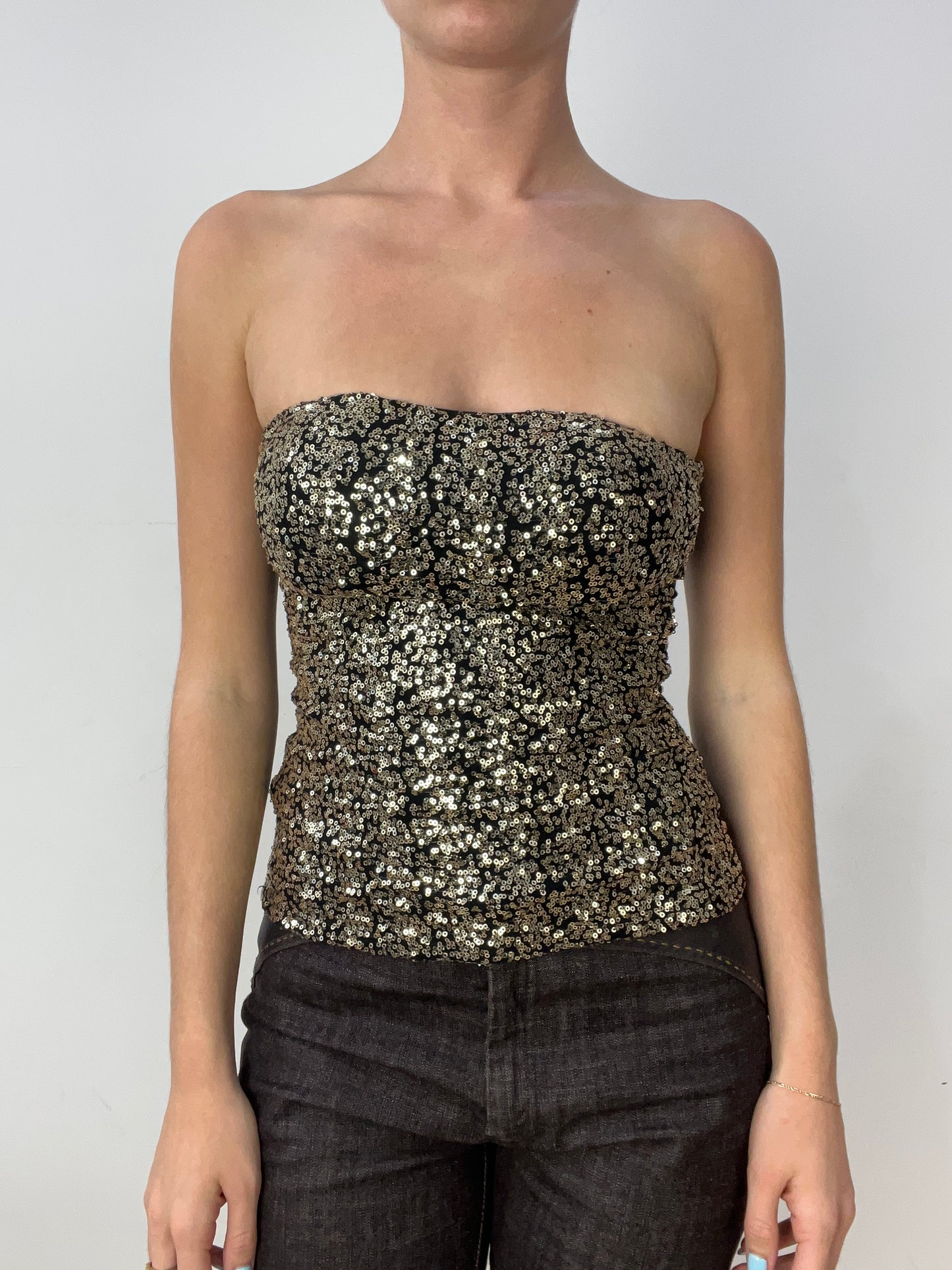 vintage edit thirty | small gold and black sequin bandeau top