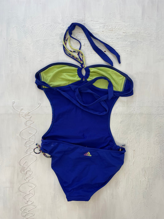 VINTAGE PICKS | small blue adidas swim suit with open back