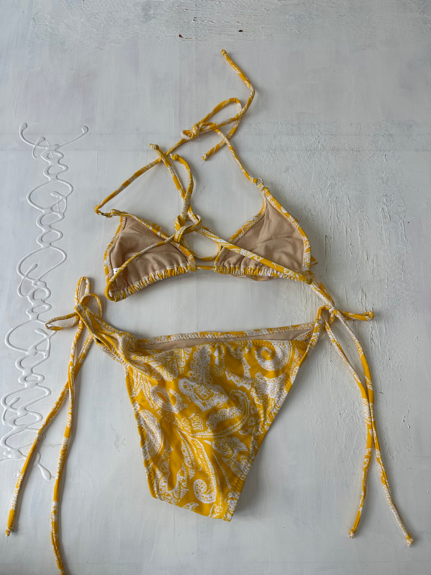 vintage edit twenty-nine | medium yellow and white ruffle bikini set