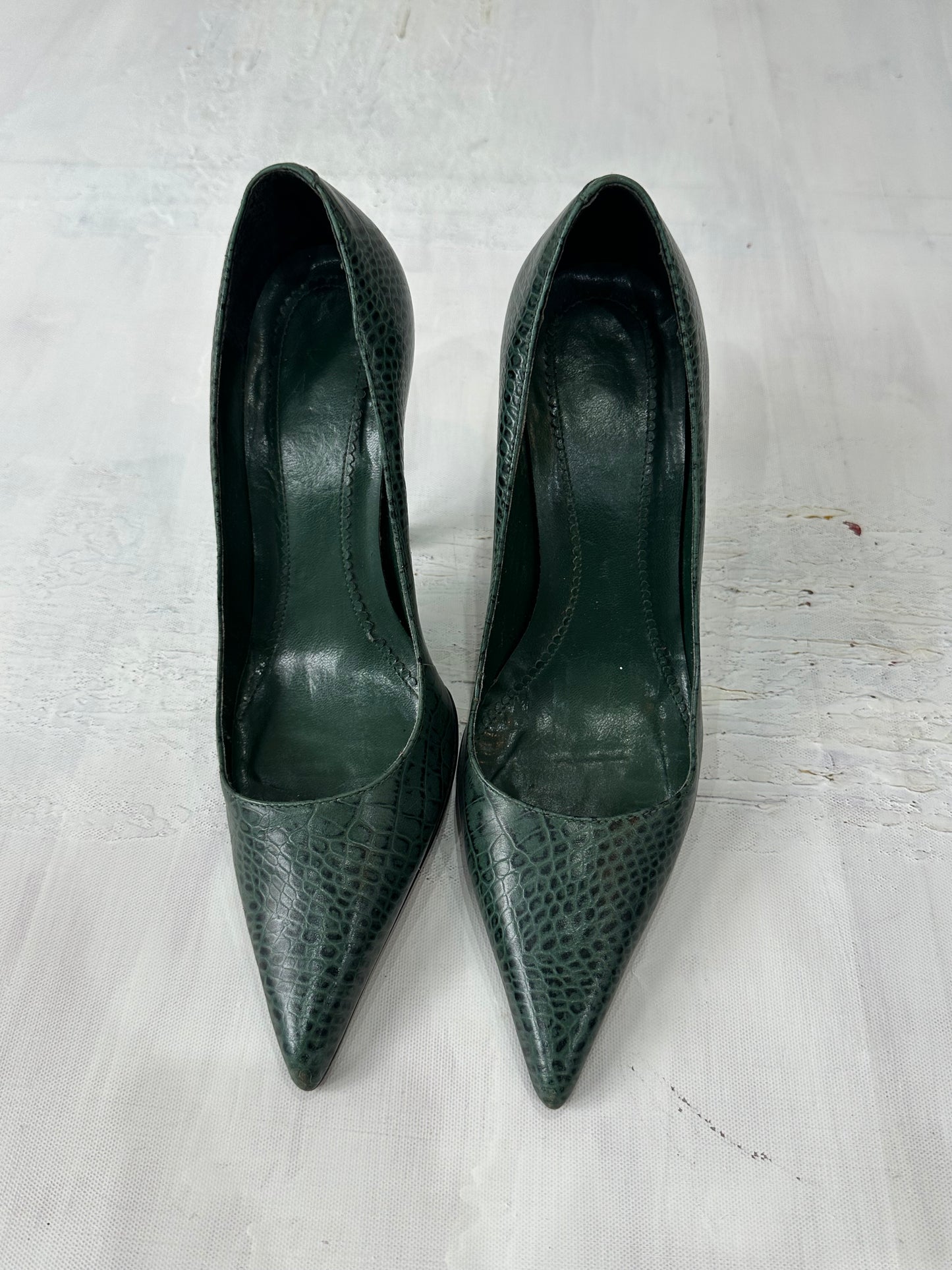 vintage edit: halloween | UK6 green faith faux snake print high heels