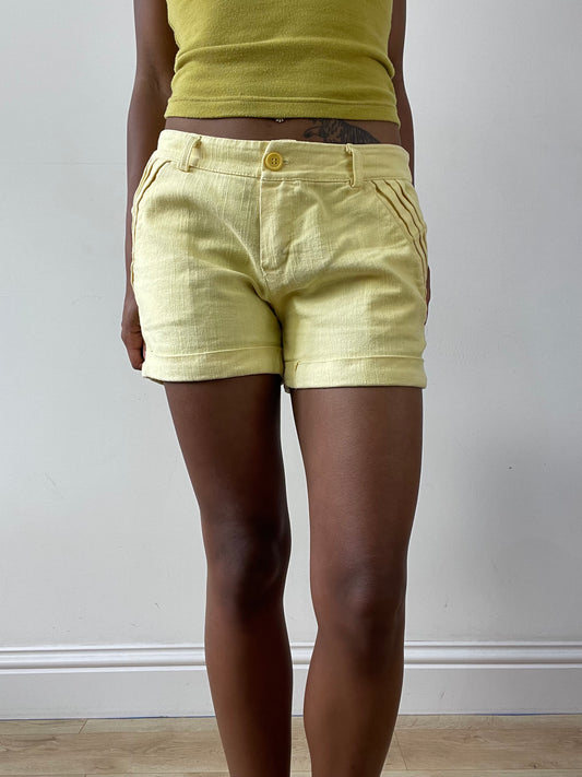 vintage edit twenty-nine | medium yellow mini shorts with pleated pockets