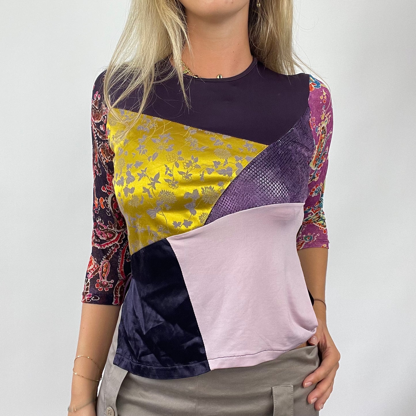 💚 💻 OLIVIA RODRIGO DROP | small purple patchwork top with mesh sleeves