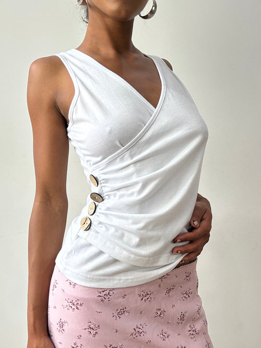midsummer edit | small white tank top with button detail