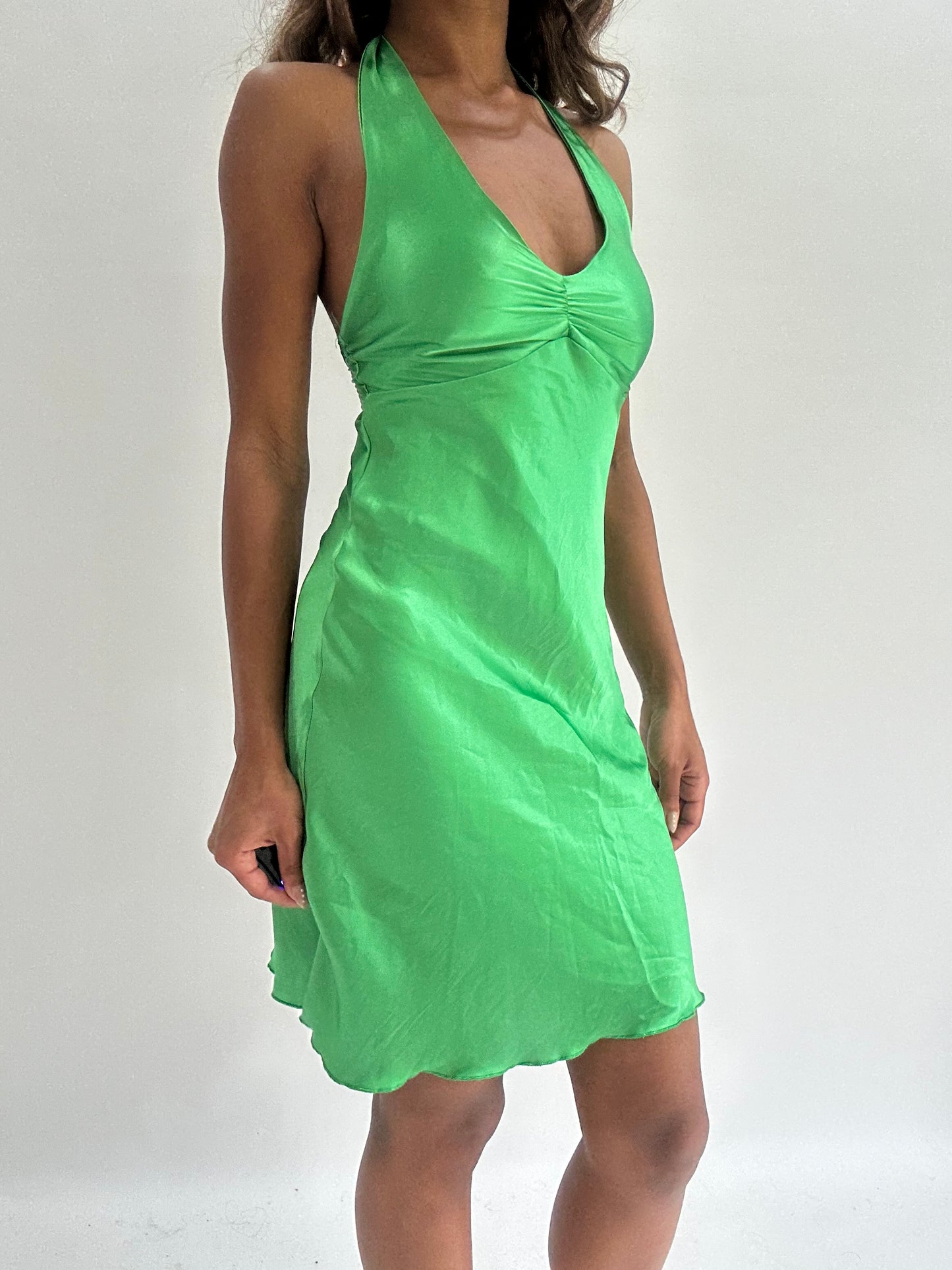 wedding guest drop | extra small/small green halterneck midi dress