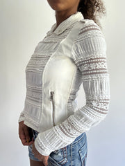 BEST PICKS | Pequeno branco laça zip up long sleeve mulher topo vestido