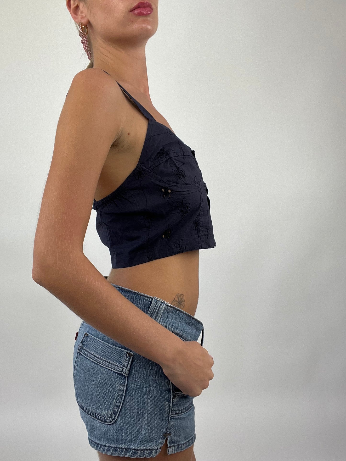 COASTAL COWGIRL DROP | small navy linen cropped top