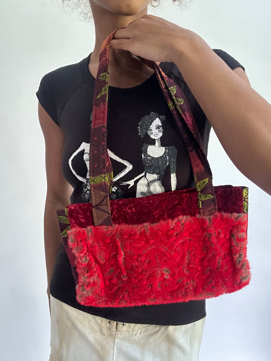 olivia rodrigo drop | small red fluffy shoulder bag