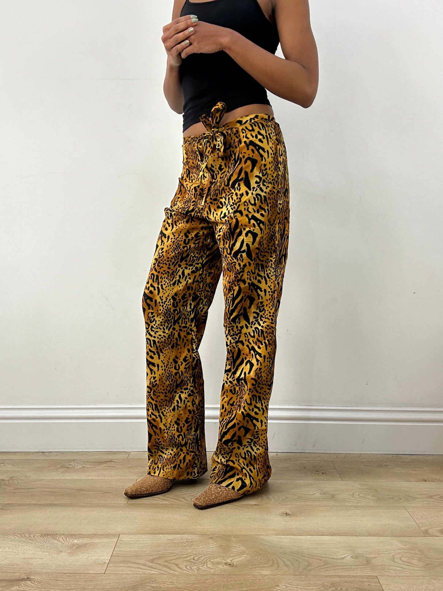 MOB WIFE DROP | small animal print trousers with tie front