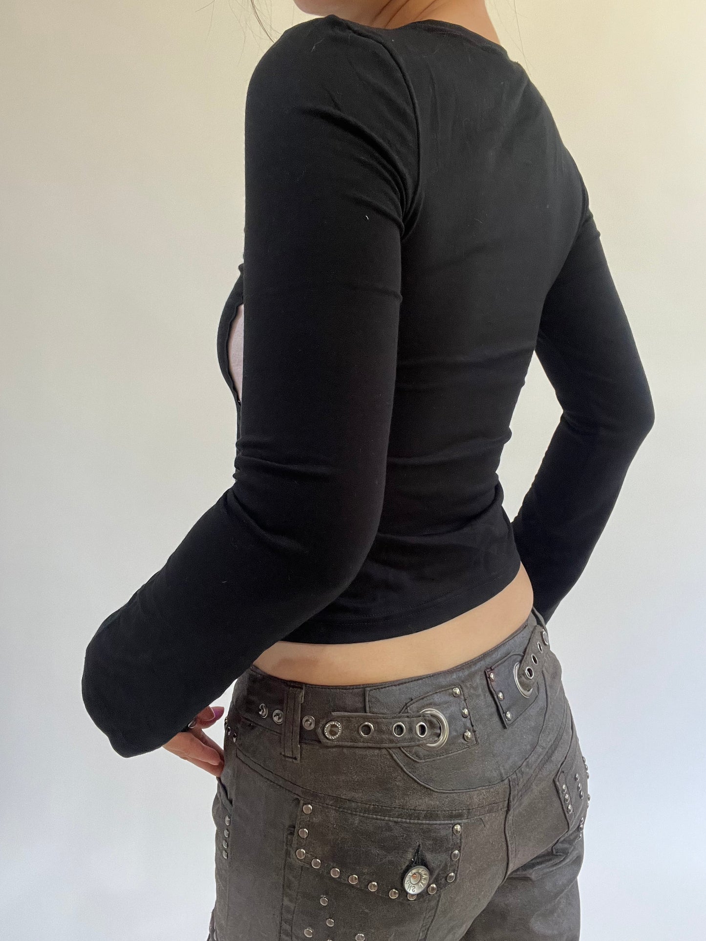 ‼️ | small black long sleeve top with black vest overlay detail