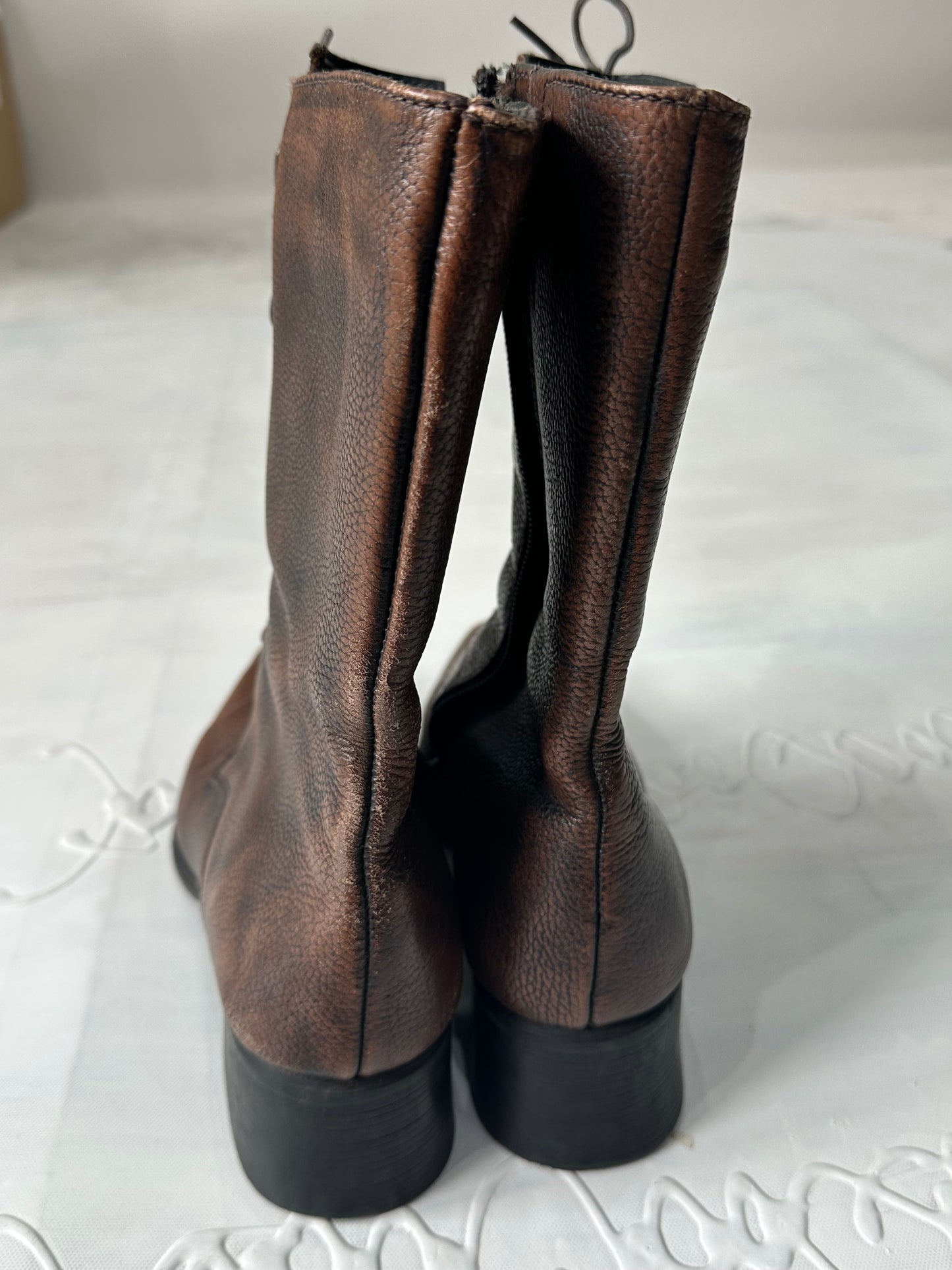vintage edit thirty-two | brown faux leather heeled lace up boots