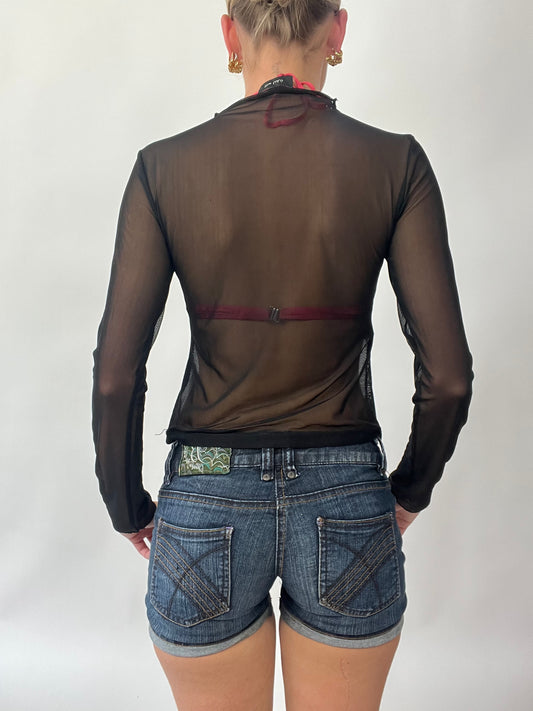 BRAT GIRL SUMMER DROP | small black long sleeve mesh top