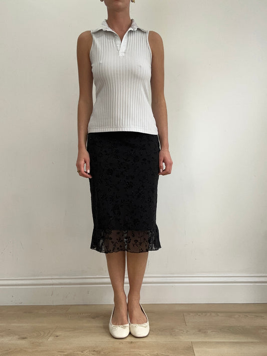 vintage edit twenty-two | small white old label next ribbed collared top