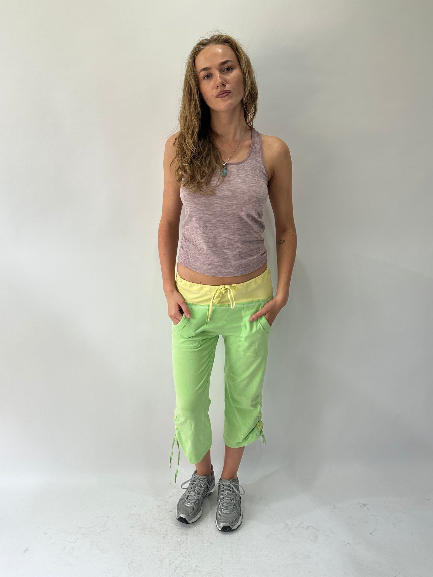 athleisure edit | small green and yellow cropped joggers