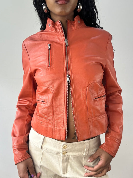 vintage edit twenty-three | small orange dual zip leather jacket