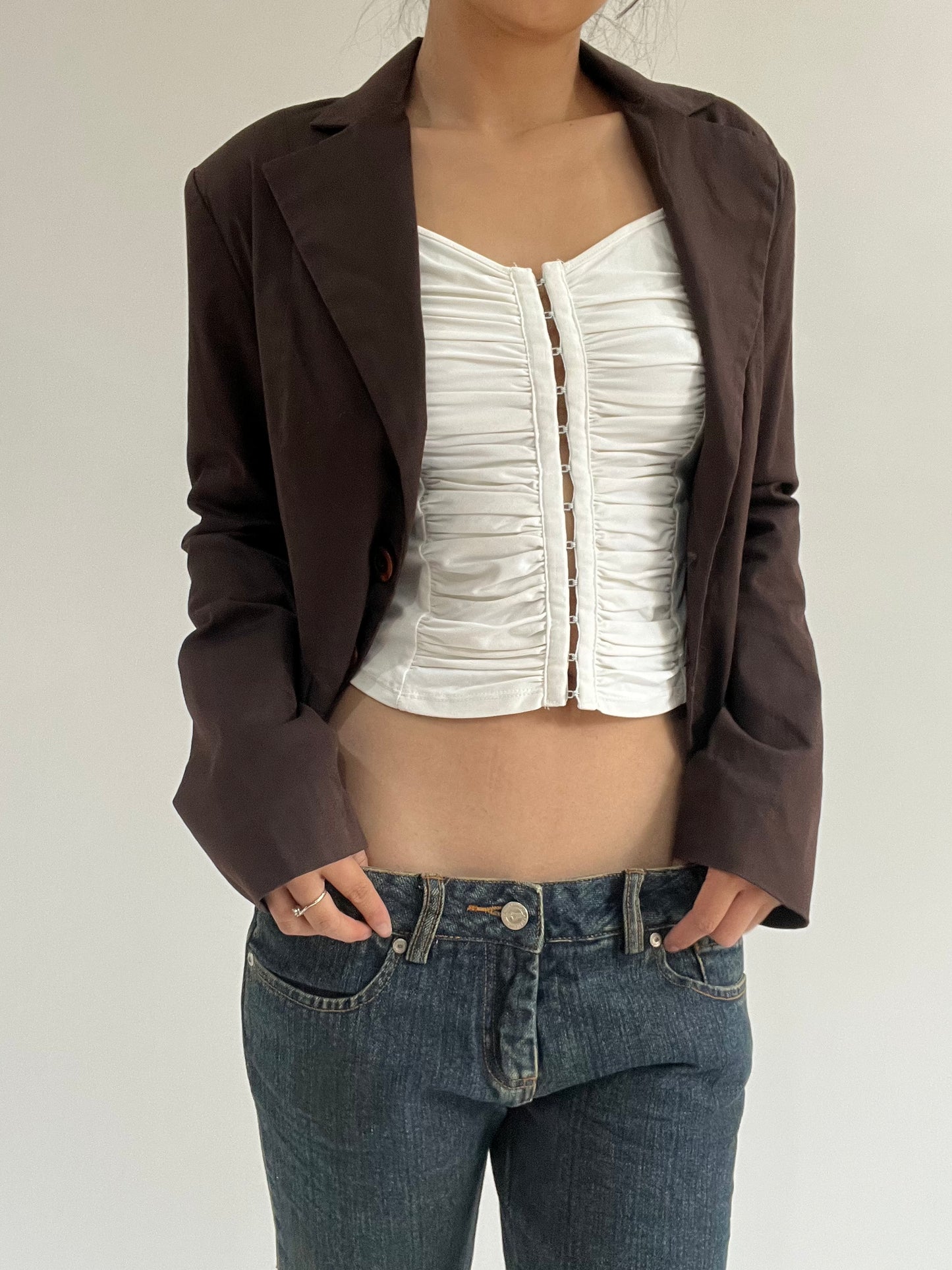 autumn picks | medium brown suit style jacket with buttons detail