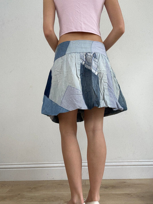 vintage edit twenty eight | extra large blue denim skirt with patchwork print