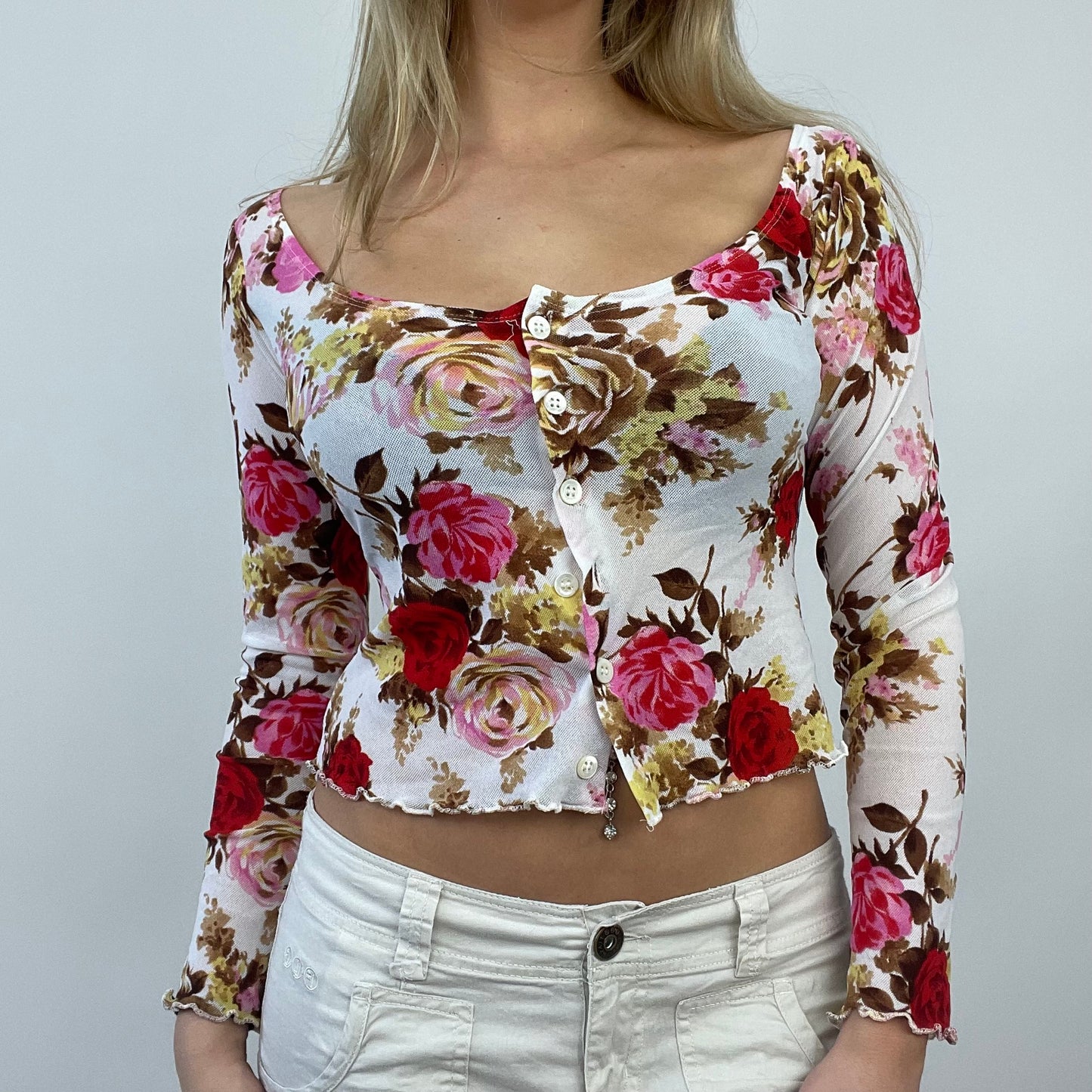 💻 ETHEREAL GIRL DROP | small white and pink floral mesh cardigan