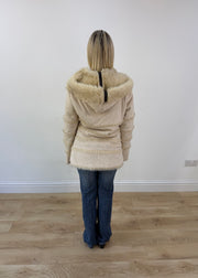 medium cream faux fur hooded jacket