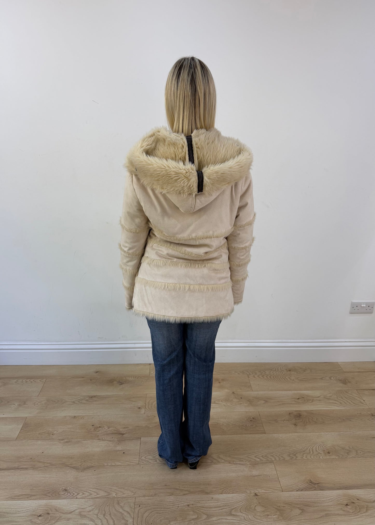 medium cream faux fur hooded jacket