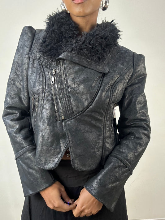 vintage edit: indie sleaze | small black faux leather zip up jacket