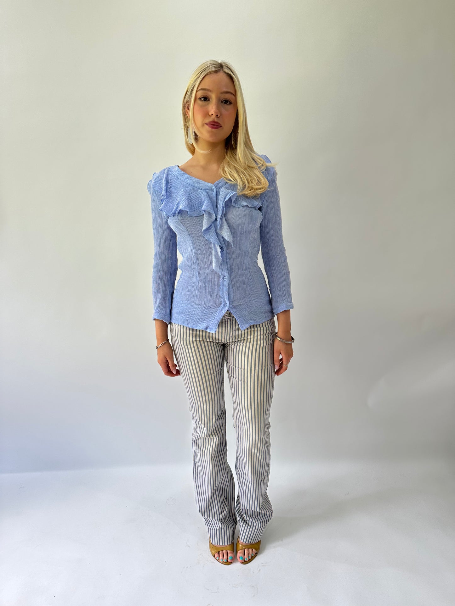 sailor drop | small white and blue guess pinstripe trousers