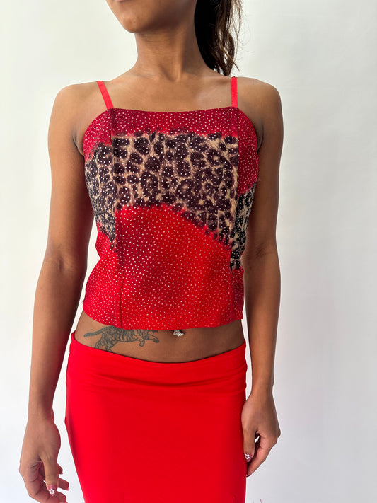 devil wears prada | extra small red leopard detail corset top