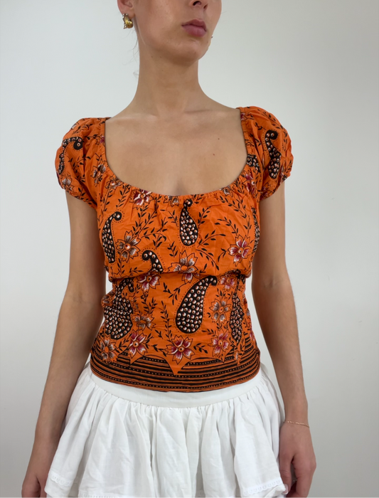 💻‼️ orange paisley milkmaid top