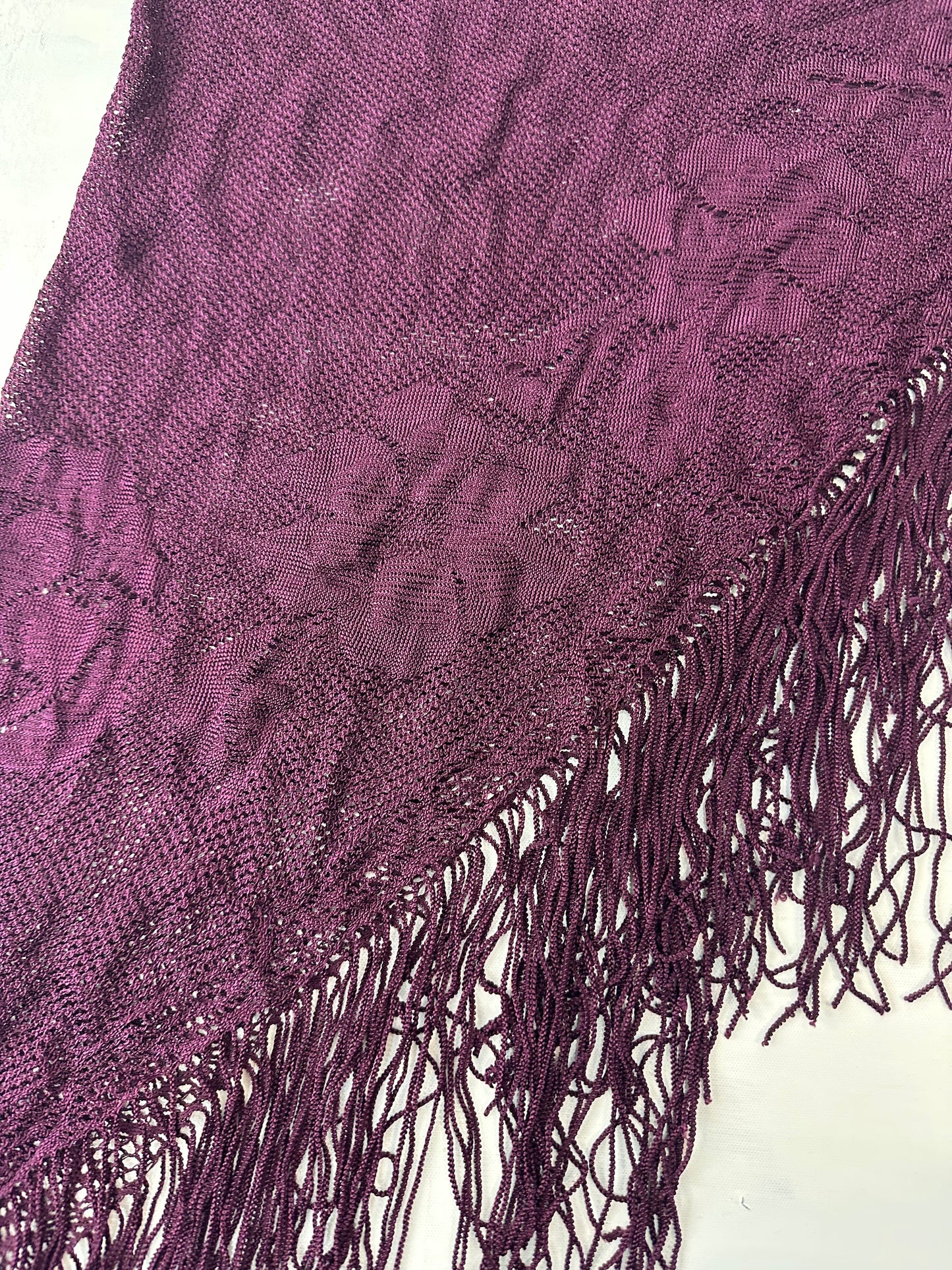 LFW edit | purple floral sheer scarf with tassel details