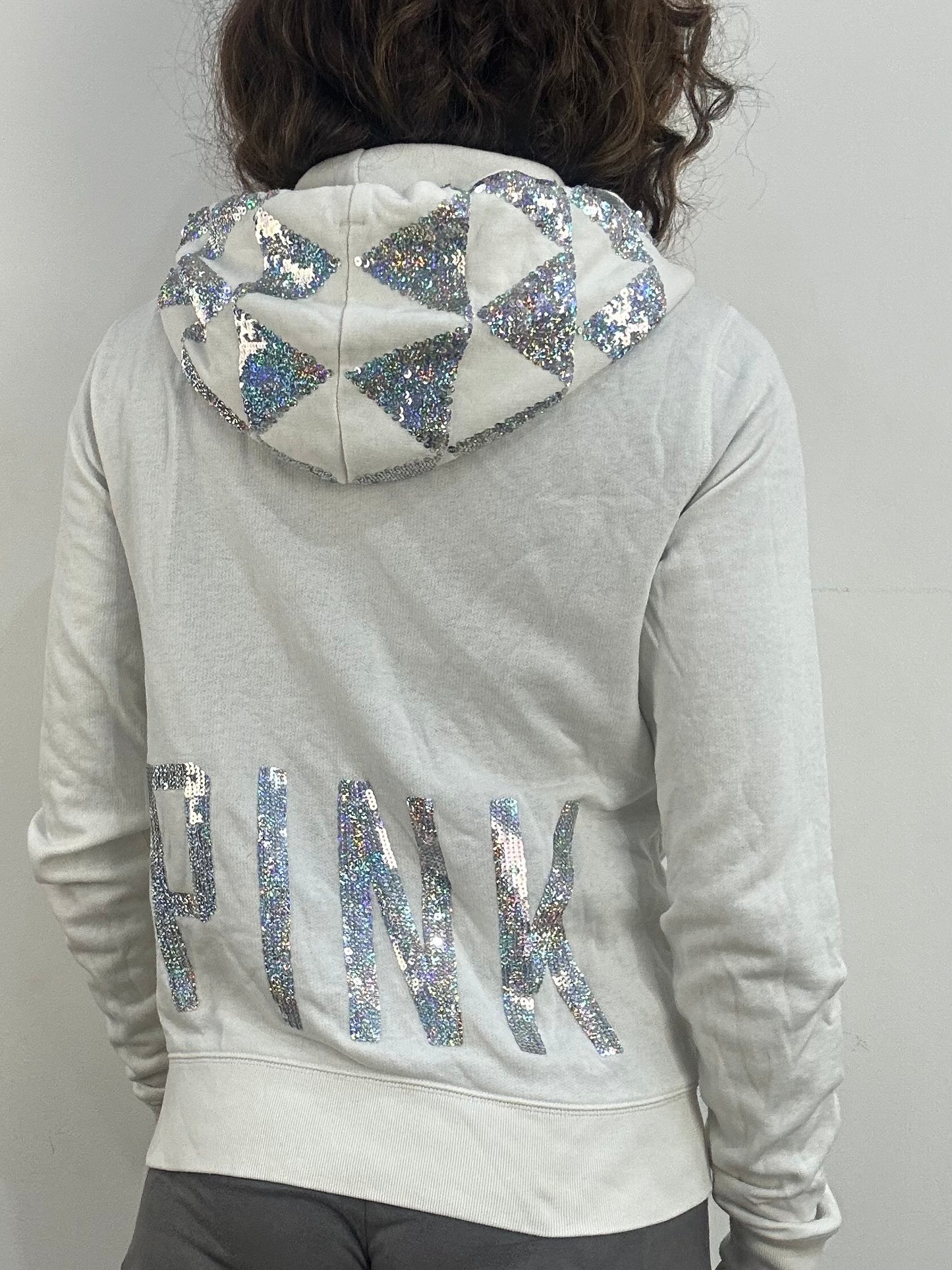 athleisure edit | small white victoria’s secret PINK sequin zip up hoodie