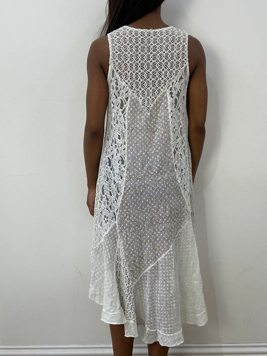 BEST PICKS | medium white mixed fabric asymmetric midi dress