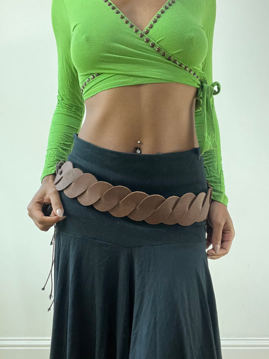BEST PICKS | brown leather braided belt with tie up sides