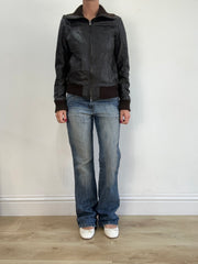 vintage edit sixteen | small brown faux leather dual zip jacket