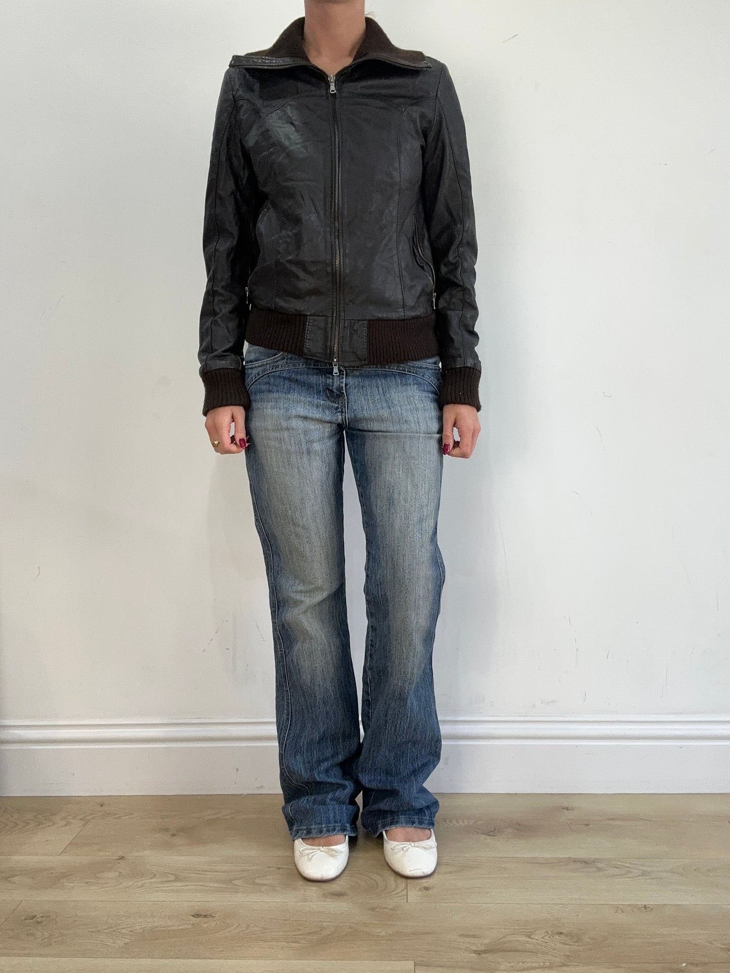 vintage edit sixteen | small brown faux leather dual zip jacket