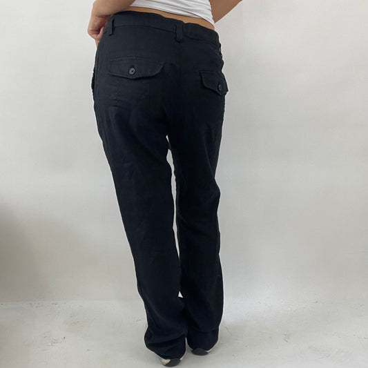 90s MINIMALISM DROP | small black old label h&m linen trousers