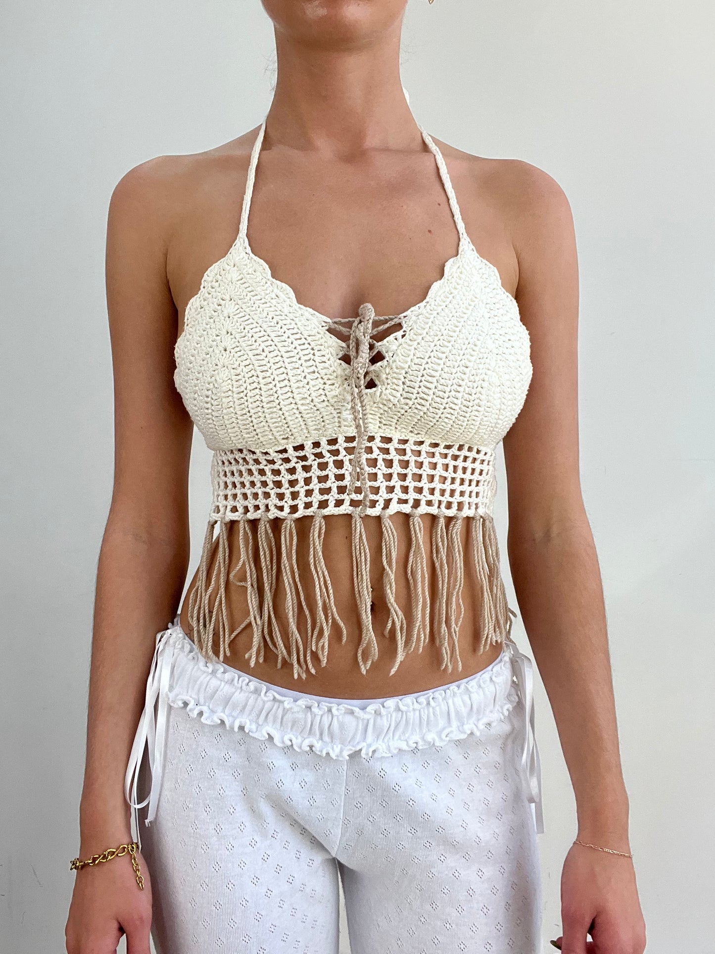 vintage edit seventeen | medium white and brown crochet set