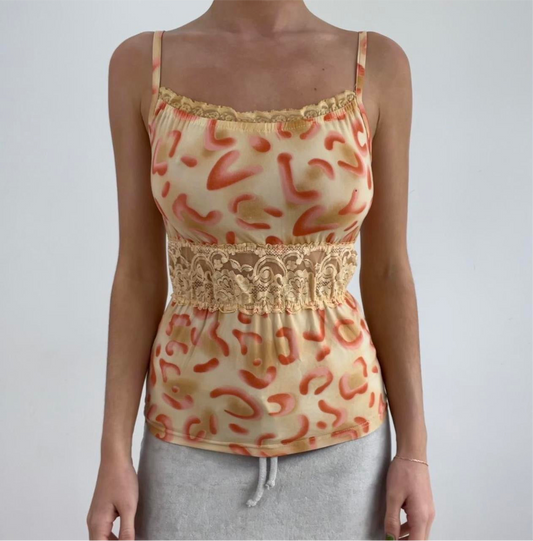 💻‼️small orange cheetah animal print vest with lace detail