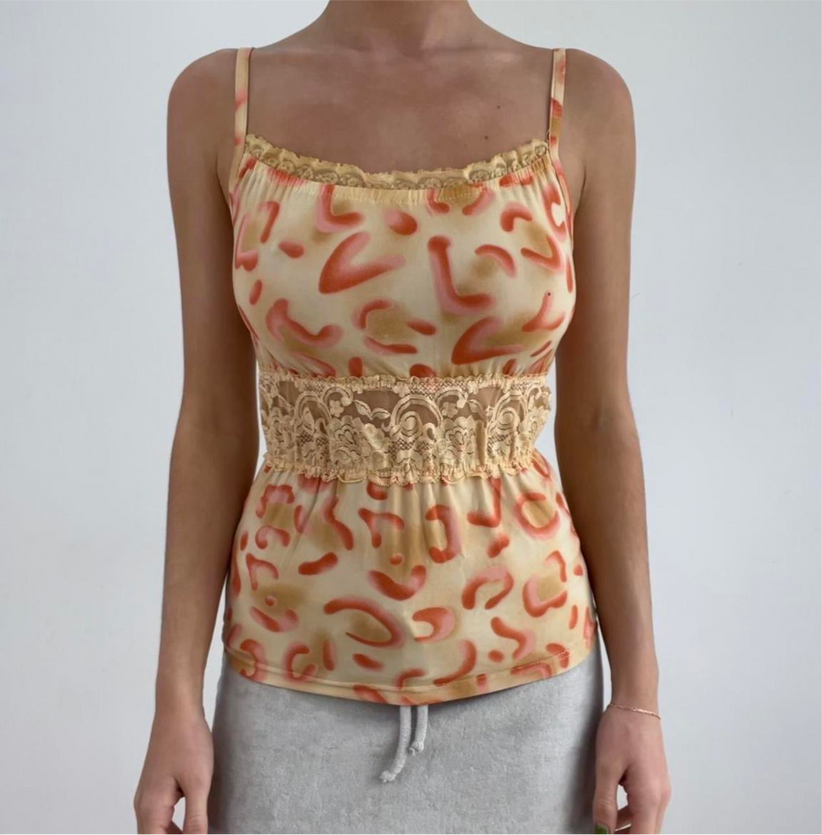 💻‼️small orange cheetah animal print vest with lace detail