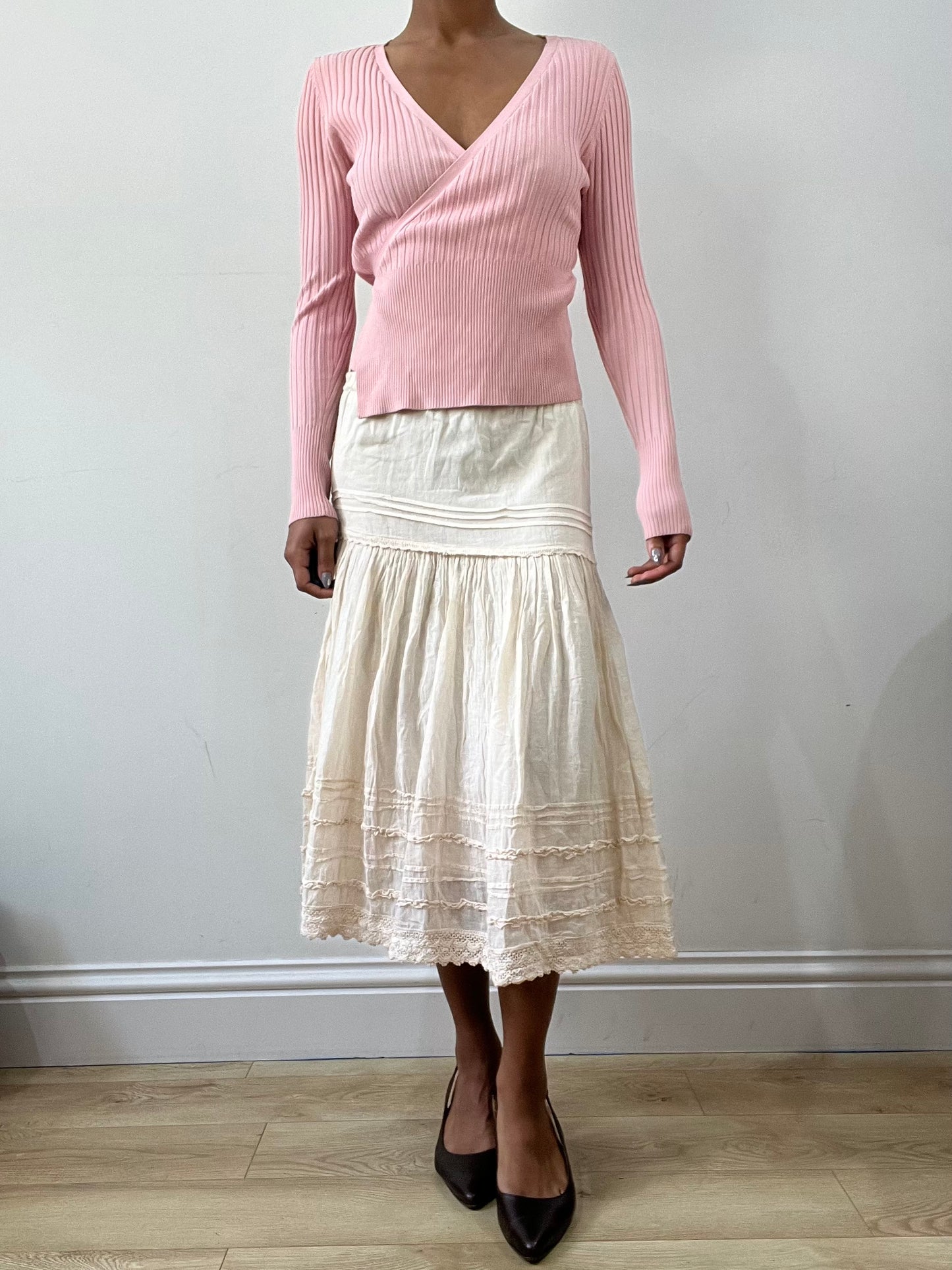 spring edit | small/medium pink ribbed wrap top