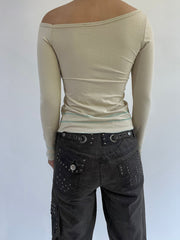 ‼️ | small khaki off the shoulder surf girl long sleeve top
